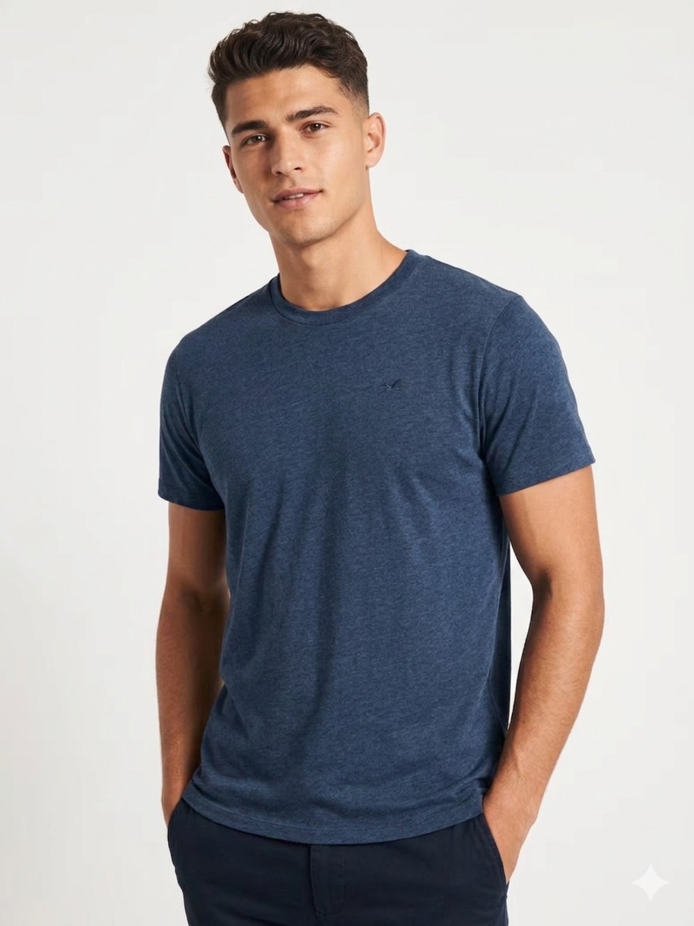 HOLLISTER Men’s Classic Embroidered Seagull Logo Crewneck T-Shirt Blue LT 586